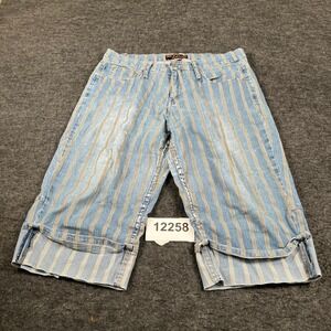 Sizzle Cropped Jeans Women 14 Blue Striped Denim Ramie Stretch Streetwear Casual